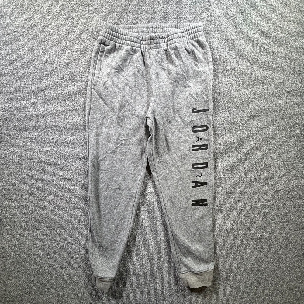Jordan Joggers Sweatpants kid Large Gray Fleece Graphic Logo Athletic Sportswear